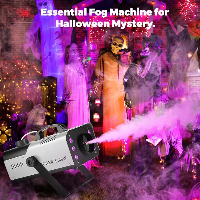 1200W Fog Machine, Halloween Smoke Machine with 14 Colors Lights & Wireless Remote Control, 6000CFM Haze Machine for Wedding, Party, Stage, Indoor, Outdoor.