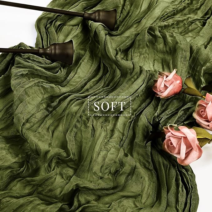 6 Pieces 10FT Olive Green Cheesecloth Table Runner Boho Gauze Fabric Runner for Tables Rustic Sheer Runner for Wedding Bridal Shower Birthday Holiday Party Table Arbor Decor (35 x 120 Inches Long)