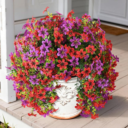 INQCMY Artificial Flowers for Outdoor Faux Hanging Plants Spring Summer 2 Pcs Faux Flowers for Plant Pot UV Resistant Look Real for Outside Home