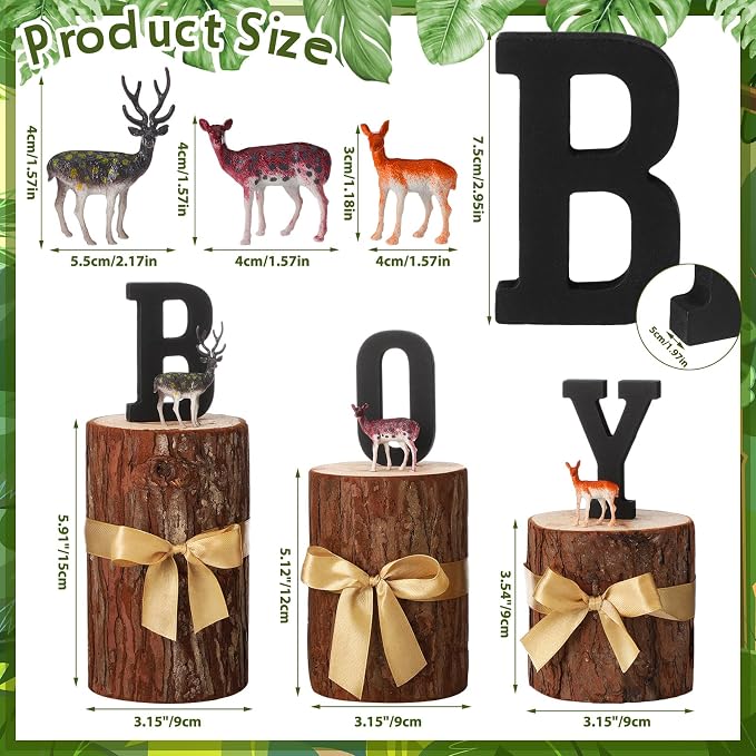 Amyhill 3 Sets Boy Woodland Baby Shower Decorations 3D Deer Table Centerpieces Wooden Boy Letters Neutral Gender Reveal Rustic Wood Forest Safari Decor for Baby Shower Birthday Party