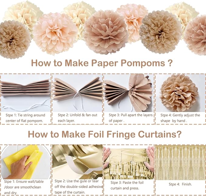 Birthday Decorations for Women - Beige Cream Neutral Balloons, Happy Birthday Decorations, Boho Party Banner