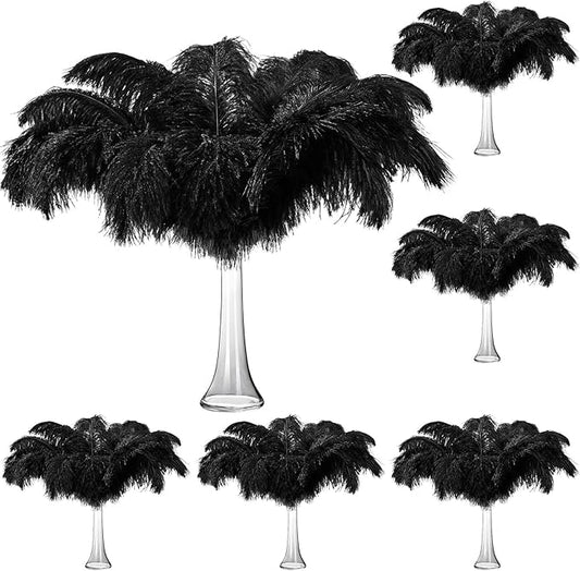 100 Pcs Natural Ostrich Feathers Plumes for Centerpieces 10-12 Inch (25-30 cm) 12-14 Inch (30-35cm) Large Feathers for Wedding Party Centerpieces, Flower Arrangement and Home Decoration (Black)