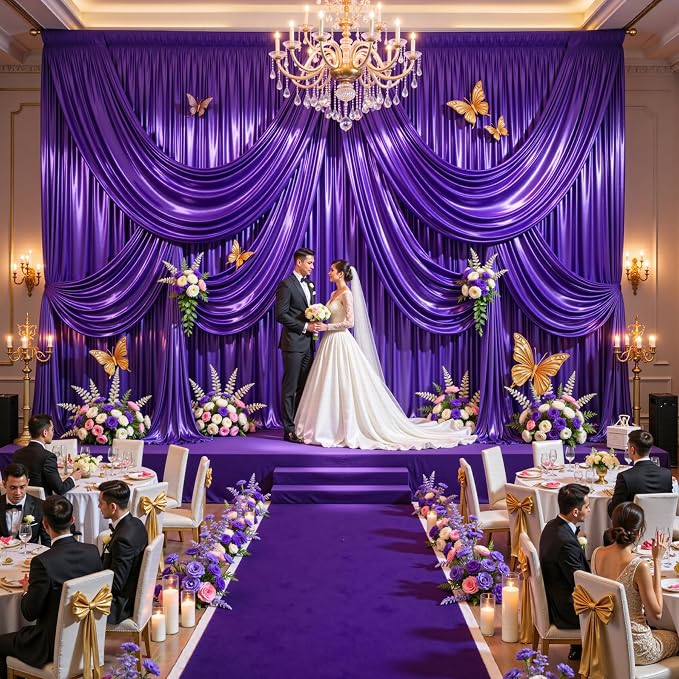 Purple Glitter Backdrop Curtains - 10x12FT Satin Photo Backdrop, Wrinkle-Free Shimmer Back Drop Cloth Shiny Drapes for Photobooth Wedding Birthday Parties Photoshoot Background Decorations