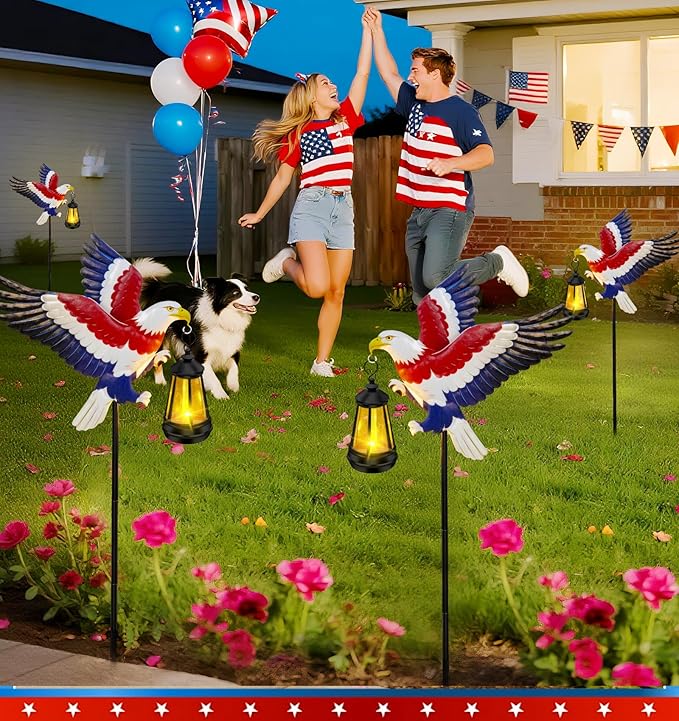 250th Anniversary 2 Packs USA Eagle with Solar Lights Patriotic Memorial Day Decor,29.9in Eagle Metal Garden Stakes 4th of July Decorations Outdoor Memorial Day,Independence Day Gifts for Yard Patio