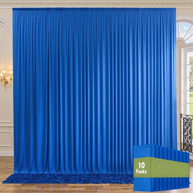 50ftx10ft Wrinkle Free Royal Blue Backdrop Curtains for Parties, 10 Panels 5x10ft Silky Polyester Photo Backdrop Drapes for Weddings Birthday Party Photography Background Curtains