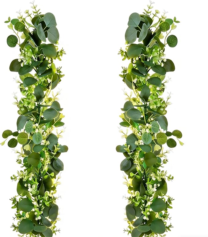 Eucalyptus Garland Greenery 2Pack: 5.9Ft Artificial Faux Greenery Vines for for Wedding Home Party Table Runner Decor