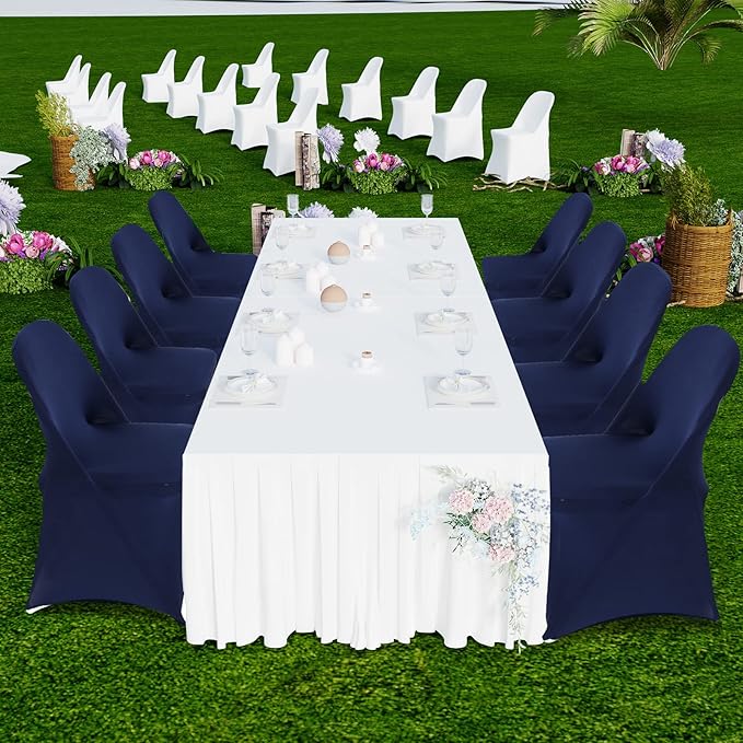 HAINARverS Folding Chair Covers for Wedding, 10pcs Stretch Spandex Washable Fabric Chair Cover, Decoration Chair Cover for Wedding, Party, Banquet, Birthday, Conference, Event(Navy Blue, 10 PCS)