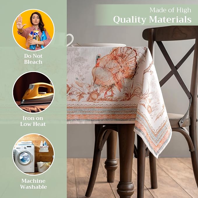 Maison d' Hermine Table Cloth Rectangle Table 100% Cotton 70 x 140 Inches Fall Tablecloth Reusable Everyday Use for Thanksgiving Christmas Decorations Dining Farmhouse Party (Giving Thanks)