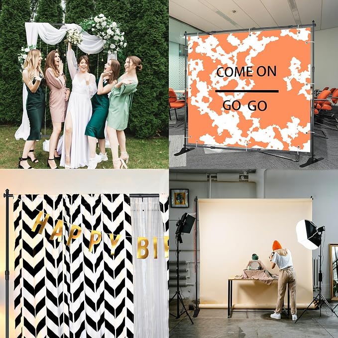QKA 8x8 FT(WxH) Heavy Duty Backdrop Banner Stand with Adjustable Telescopic Tube,Step and Repeat Stand for Parties, Photo Booths, Exhibit Events and More Easy to Install(Carrying Bag Included)