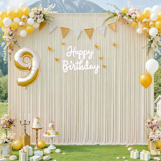 20x10ft Beige Backdrop Curtains for Parties Wedding Photo Wrinkle Free Polyester Photoshoot Curtains Drapes Backdrop for Birthday Baby Shower Graduation Stage Photography Background 4 Panels 5x10FT