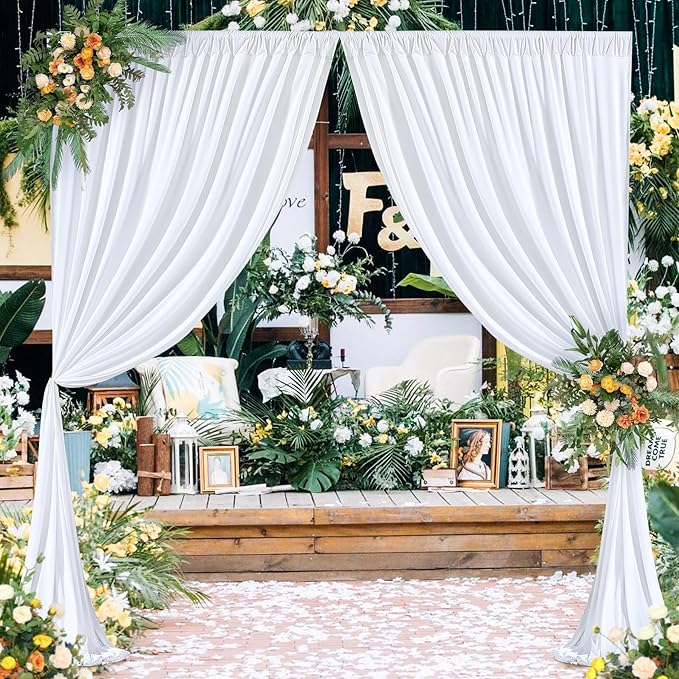 White Backdrop Curtains for Wedding, Wrinkle Free Polyester Photography Backdrop Drapes 8x10FT Photo Backdrop for Baby Shower Birthday Parties Stage Photoshoot Background Decorations 4x10ft,2 Panels