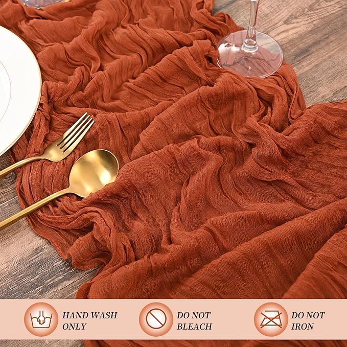15 Pack Terracotta Fall Table Runner 17 x 108inch Cheesecloth Table Runner Boho Gauze Table Runners Rustic Sheer Fabric Cheese Cloth Table Runners for Wedding Party Bridal Shower Farmhouse Home Decor