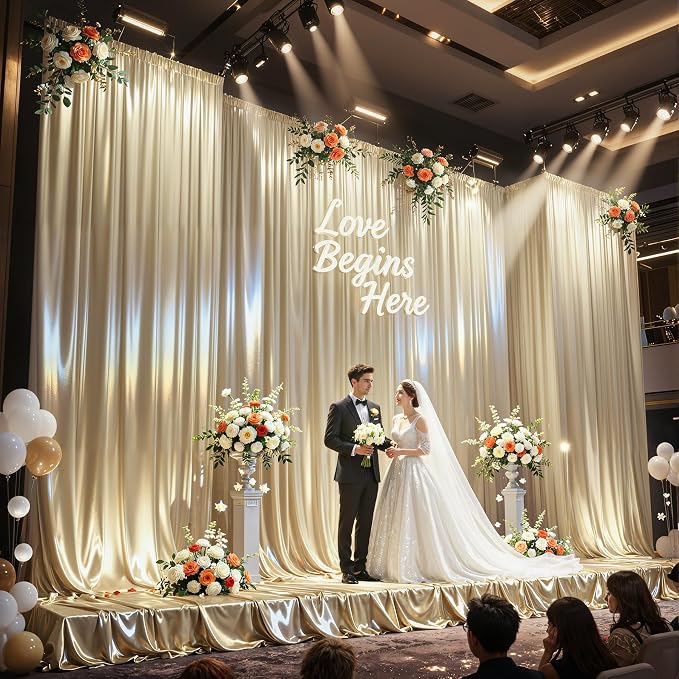 30x10ft Champagne Beige Glitter Backdrop Curtain for Parties, Wrinkle Free Satin Photo Backdrop Drapes 6 Panels Shimmer Back Drop Cloth for Wedding Birthday Baby Shower Photography Background Decor