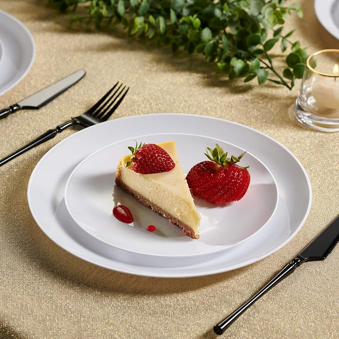 PLASTICPRO 32 Piece Combo Plates Set - 16-7'' & 16-10'' White Plastic Organic Party Plates, Premium Heavyweight Elegant Disposable Tableware