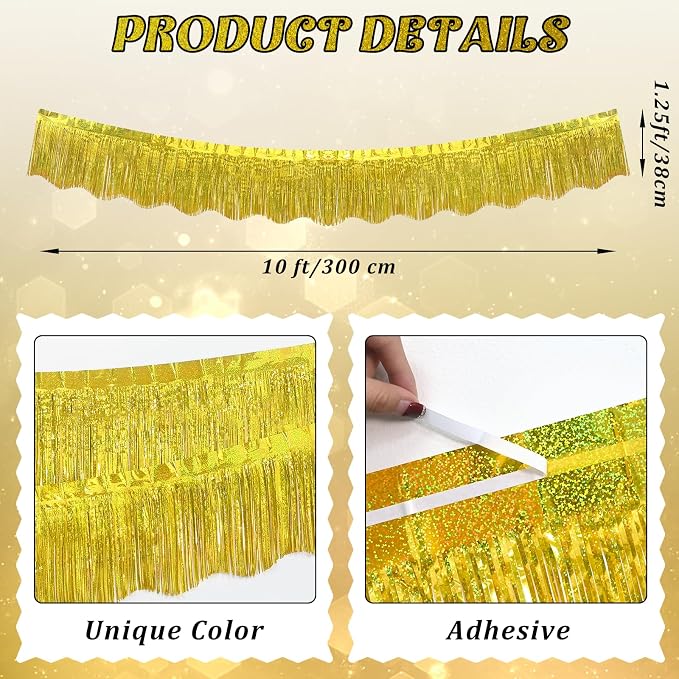 LOLStar Gold Foil Fringe Tinsel Garland, Tinsel Streamers Banner, 6 Pack | 60Ft Tinsel Streamers, Shiny Gold Tinsel Fringe Banners for Wedding, Birthday, Anniversary, Christmas, New Year Party Decor