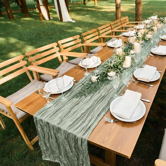 LemonRoad 4 Pcs 20ft Cheesecloth Table Runners Extra Long Boho Rustic Gauze Fabric Cheese Cloth Runner for Wedding Decorations Baby Shower Party Supplies Boho Table Bridal Shower Decor (Sage Green)