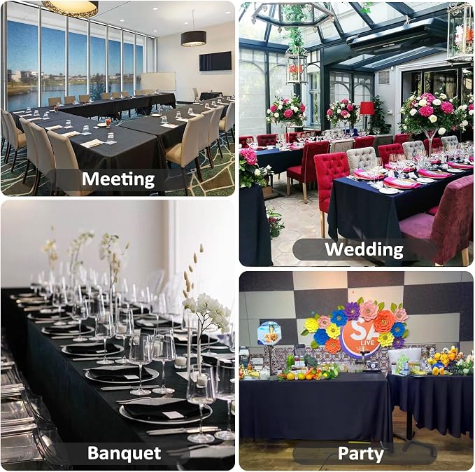 12 Pack Black Tablecloths 60 x 126 Inch Rectangular Table Cloths for Rectangle Tables 8ft, Wrinkle Resistant Black Table Cloth Washable Polyester Fabric for Buffet Wedding Party Banquet