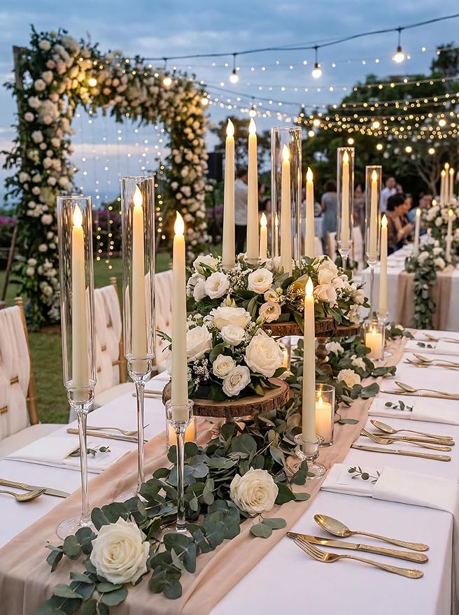 Funtery 48 Pcs Flameless LED Taper Candles Battery Operated Candles Bulk Realistic LED Candlesticks Flickering for Wedding Church Party Home Decor(Ivory,11 Inch,Classic Style)