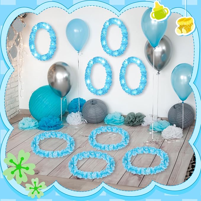 Sherr 48 Pcs LED Hawaiian Leis Light up Flower Leis Necklace with LED Lights Luau Flowers Necklaces for Masquerade Beach Wedding Tropical Themed Party Supplies(Baby Blue)