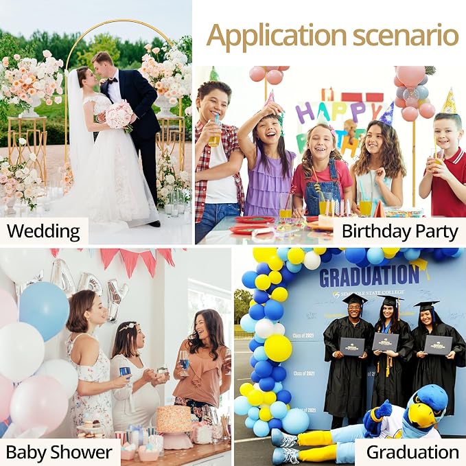 Arch Backdrop Stand Set of 3, Gold Metal Arched Frame (7.2FT, 6.6FT, 6FT) for Wedding Birthday Party Baby Shower Photo Booth Background Decor