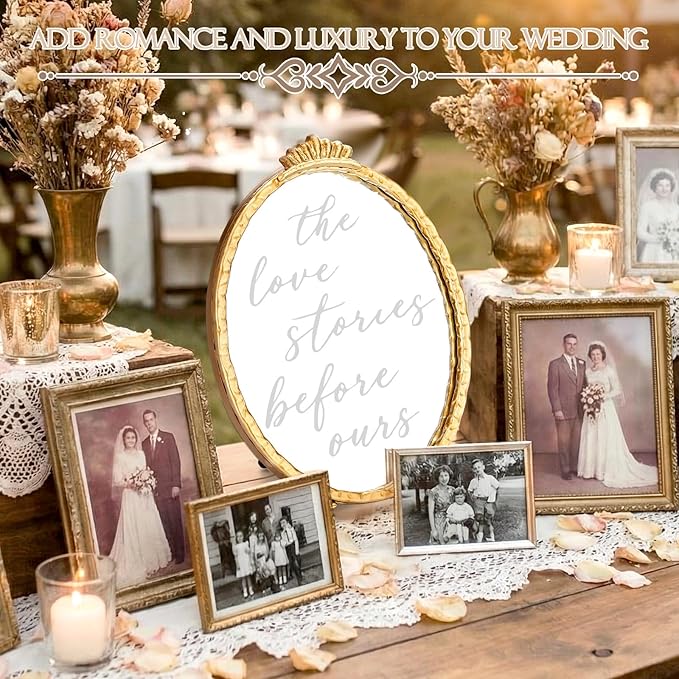 Bucherry Vintage Love Wedding Sign The Love Stories Before Ours Mirror Plaque Elegant Resin Frame with Mirror 10.6" x 7.9" Baroque Reception Decor Gold Table Centerpiece