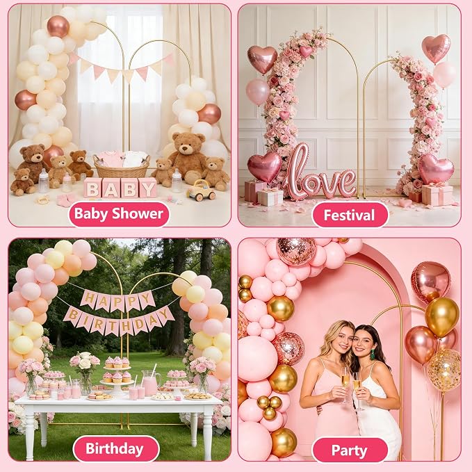 Gold Arch Backdrop Stand Set of 2(7.2FT/6FT),Wedding Arch Backdrop Stand,Balloon Arch Stand Metal Frame for Birthday Wedding Baby Shower Party Garland Ceremony Decor