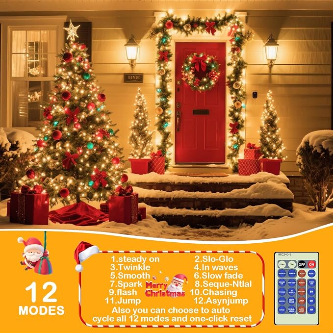 Decute 500LED 164FT Christmas Tree String Lights Green Wire Dimmable with Remote Control, UL Listed Plug in Fairy Starry Lights Decorative for Christmas Tree Party Wedding Indoor Outdoor Warm White
