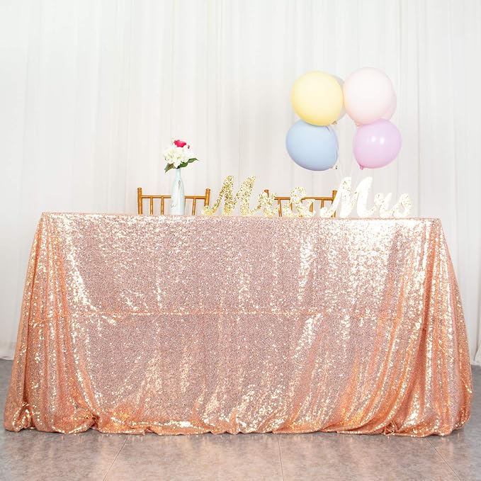 ShiDianYi Rose Gold Sequin Tablecloth 90x156-Inch Rectangle Tablecloths for 8FT Tables Rectangular Golden Table Cloths for Parties Sequins Fabric Overlay Wedding Holiday Decor