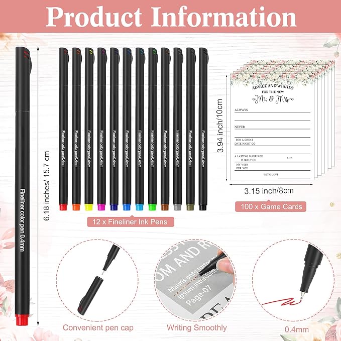 Sintuff 114 Pieces Floral Theme Bridal Shower Party Decor for Guest Include Advice and Wishes for the Mr and Mrs Wedding Advice Sign with Holder 100 Cards 12 Pens 1 Wishes Jar
