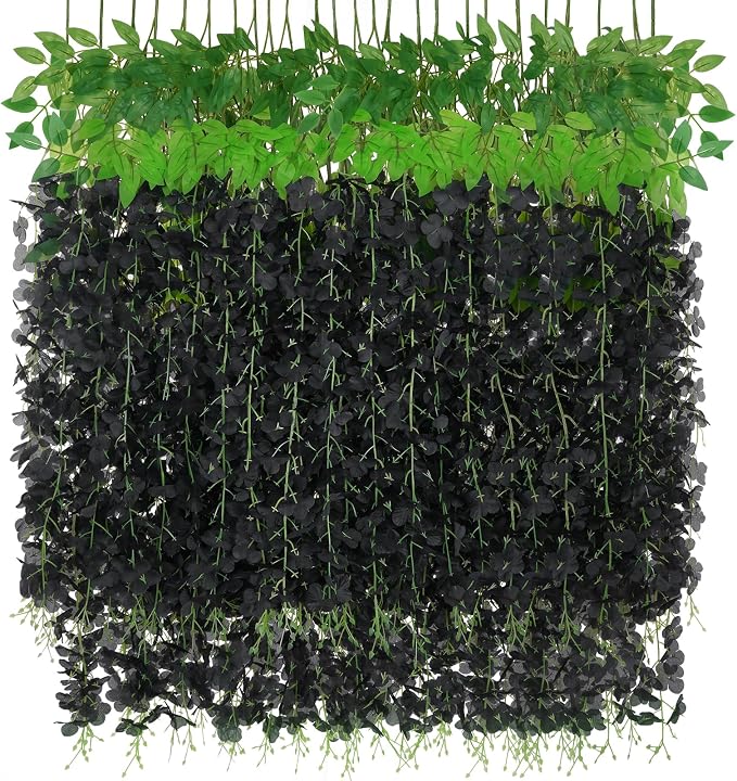 BLEUM CADE 10Pcs Black Fake Wisteria Hanging Flowers, 3.6Ft/Pcs Artificial Wisteria Garland, Hanging Flowers for Wedding Party Home Backdrop Wall Decoration