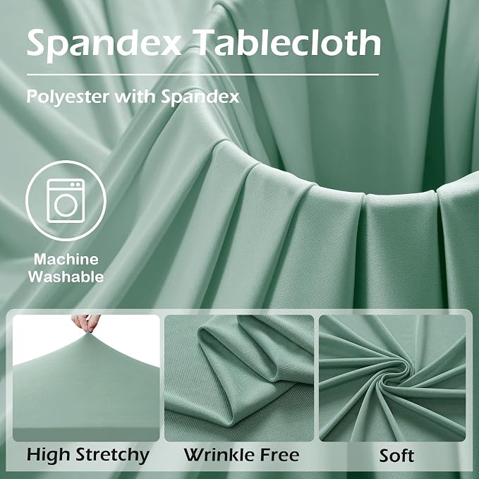 NSSONBEN 2 pk Sage Green Spandex Tablecloth for 8 Foot Rectangle Tables,Wrinkle Free Fitted Spandex Table Covers 8ft Stretch Table Cloths with Ruffle Skirt for Parties Weddings Banquet Baby Shower