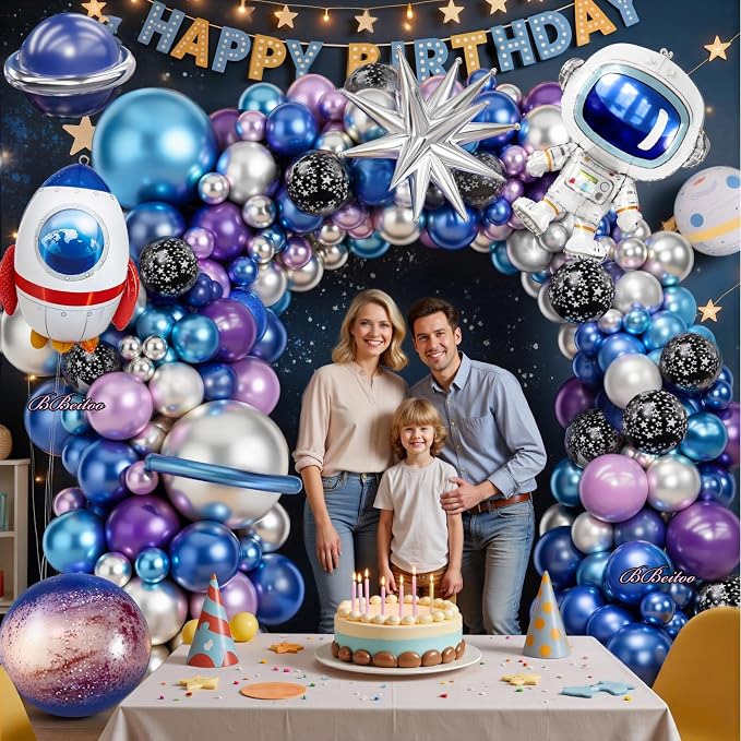 168PCS Space Themed Party Decorations Outer Galaxy Balloon Arch Kit with Blue Purple Silver Planets Stars for Galaxy Solar System Birthday Space Theme Christmas Party Decorations