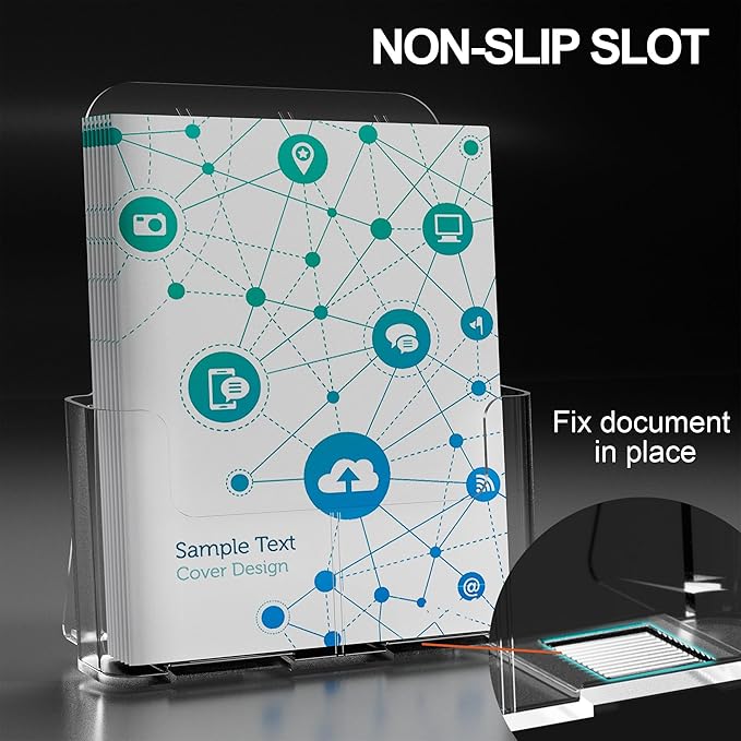Brochure Holder 8.5x11 Inch Acrylic Literature Holders Clear Plastic Flyer Display Stand Countertop Use or Wall Mount Pamphlet Holder Organizer for Office, Lobby, Hotels, Trade Shows, 4 Pack