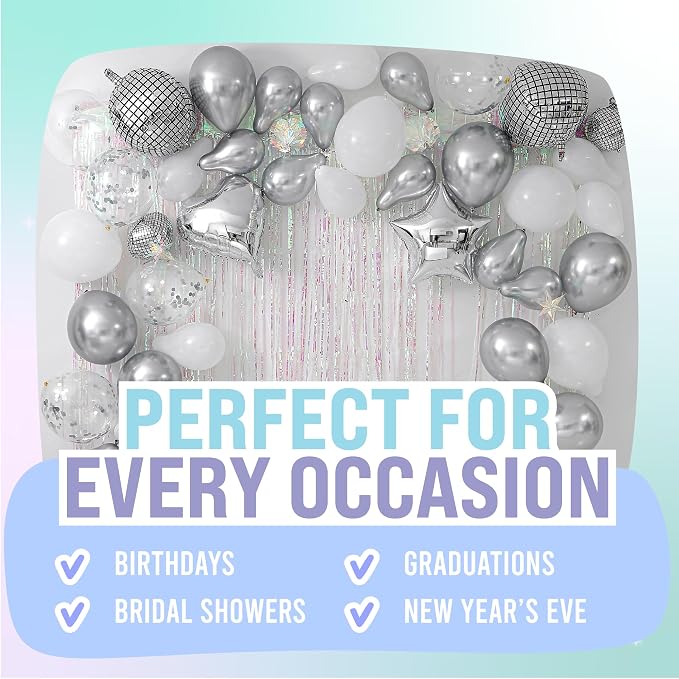 ecoZen Disco Decorations Set - Iridescent Party Supplies with Banner, Cutlery, Cupcake Toppers, Disco Ball Balloons - Great for Birthdays, Bridal Showers, Family Events, and Funfilled Celebrations