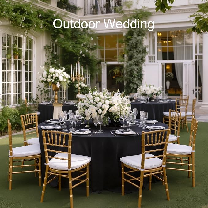 joybest 6 Pack Round Tablecloths 120 Inch Black Polyester Table Cloth, Stain and Wrinkle Resistant Washable Fabric Table Cover for Wedding, Party, Reception, Banquet, Dining