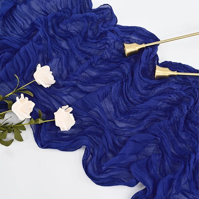10 Pcs Royal Blue Cheesecloth Table Runner 10FT, Gauze Table Runner for Wedding Reception Sheer Bridal Shower Birthday Party Boho Table Decoration, Rustic Romantic Wedding Runner