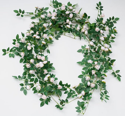 2PCS x 6FT Bendable Rose Vine Hanging Flower Garland Wildflower Floral Garland for Wall Decor Trellis Fence Home Room Decoration (Champagne, 2pcs)