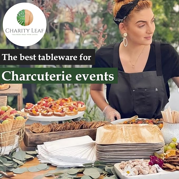 Charity Leaf Disposable Palm Leaf 4" Mini Appetizer Square Plates (200 pieces) Bamboo Like Serving Platters, Disposable Boards, Eco-Friendly Dinnerware For Weddings, Catering, Events