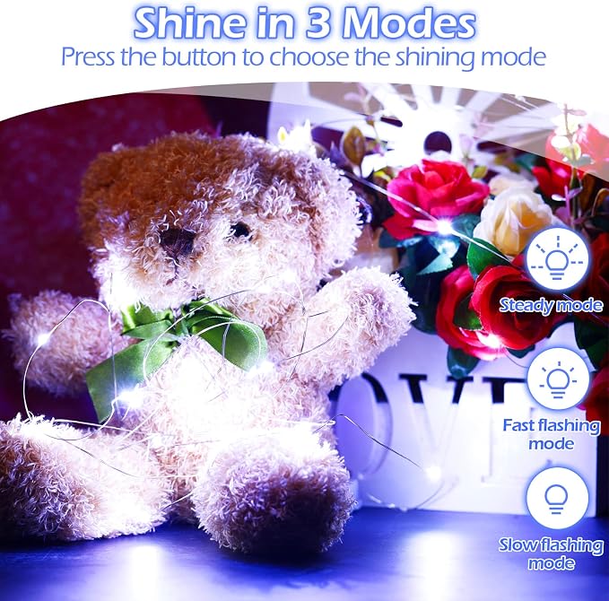 Hortsun 20 Packs Fairy Lights Battery Operated 3 Speed Modes, 7 Ft/ 2 M 20 LED Battery String Mini Waterproof Wire Twinkle Lights Bulk for Wedding Party Birthday Vases Decor (Cool White)