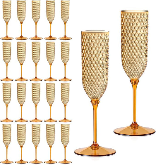 XUWAIDSGN 24 Pack Brown Detachable 2 piece Champagne Flutes 5.5 Oz Unbreakable Plastic Mimosa Disposable Champagne Glasses Drinking Cups Stemmed Reusable Wine Toasting Glasses for Wedding (24, Brown)