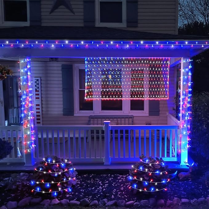 200 LED Red White and Blue Lights, Connectable 66Ft 4th of July Decorations String Lights Clear Wire, Waterproof Patriotic Light Plug in for Independence Day, Memorial Day Indoor Outdoor Decor