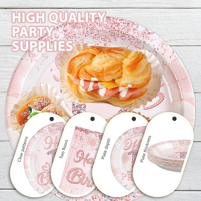 Grencian 12th Birthday Decorations Rose Gold 12th Birthday Plates and Napkins Disposable Rose Gold Official 12 Pre-Teen Paper Tableware Set for Girls 12 Year Old Graduation Party Supplies, Serves 24