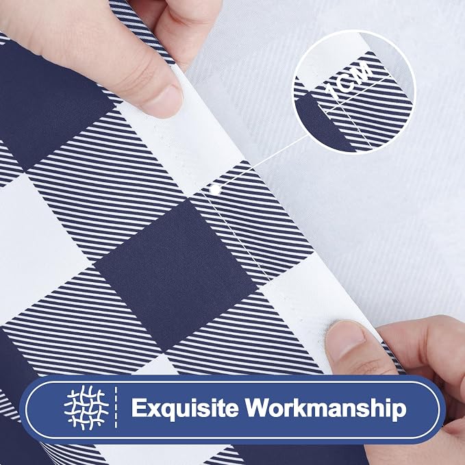 Smiry Picnic Table Cloth 6 Pack, Waterproof Elastic Fitted Tablecloths for 4FT Rectangle Tables, Washable Polyester Buffalo Plaid Tablecloth for Camping, Dining & Outdoor (Navy & White, 30" x 48")
