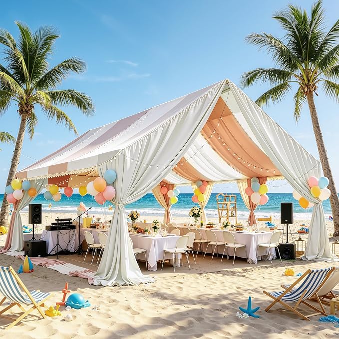 20x40ft Ivory Ceiling Drapes, 4 Panels 40ft Height Wrinkle-Free Tent Draping Curtains for Wedding Party Tent Canopy Arch Backdrop Decorations