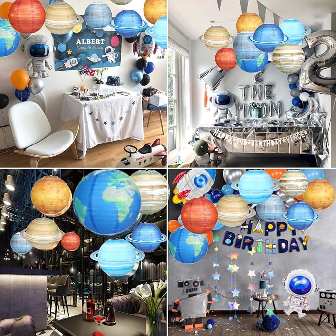 Planet Paper Lanterns, Planet Lanterns, 25 Pcs Paper Lanterns Party Decorations, Space Paper Lanterns for Kids Space Theme Party, Birthday Room Decorations