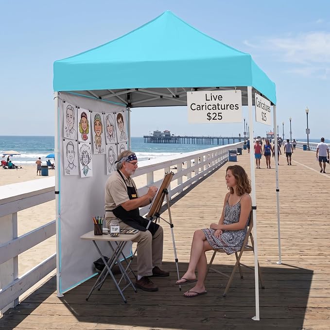 EAGLE PEAK Pop up Canopy 5x5, Outdoor Portable Canopy Tent with One Removable Sunwall, Carry Bag Included, Light Blue
