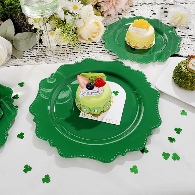 COLOSUS 60Pcs Green Plastic Plates, Green plastic Party Plates, green plates for party,Heavy Duty 30 Dinner plate 10.5” and 30 Salad/Dessert Plate 8.25” for St. Patrick's Day,wedding