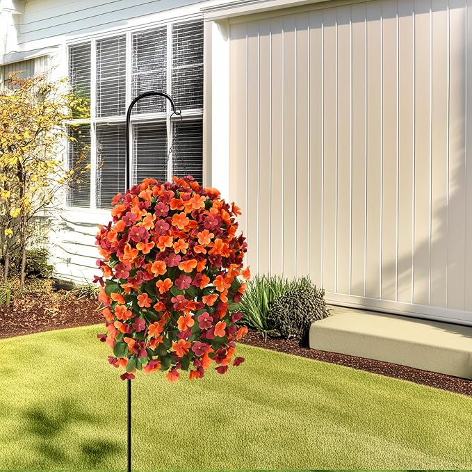 INQCMY Fake Flowers with Hanging Basket Realistic Artificial Begonias | Faux Plants in Planters UV Resistant for Outdoors Fall Decor, Silk Trailing Flower for Outside Windowsill Porch Patio Yard