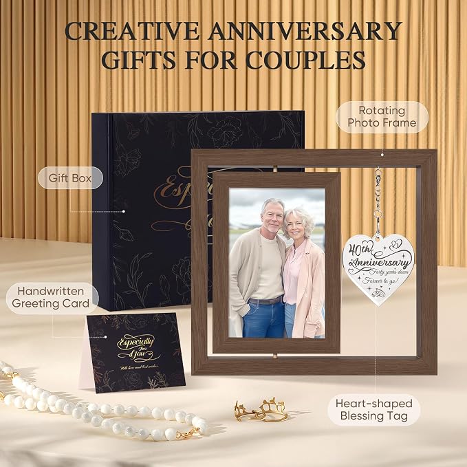 40 Year Anniversary Picture Frame Gifts, Best 40th Anniversary Wedding Gifts for Couple Parents Husband Wife Him Her Men Women, Personalized Forty Year Fortieth Anniversary Wood Gift Decorations