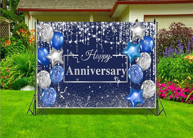 10x6.5ft Happy Anniversary Backdrop Navy Silver Glitter Diamond Background for Cheer to Years Wedding Anniversary Bridal Shower Party Decoration Photo Backdrop Miss to Mrs Background